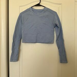 Aerie Offline Blue Cropped Workout Long Sleeve Shirt Thick Gym Cableknit Ribbed